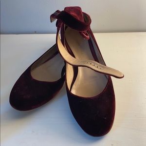 Gianvito Rossi Burgundy Velvet Ballet Flats